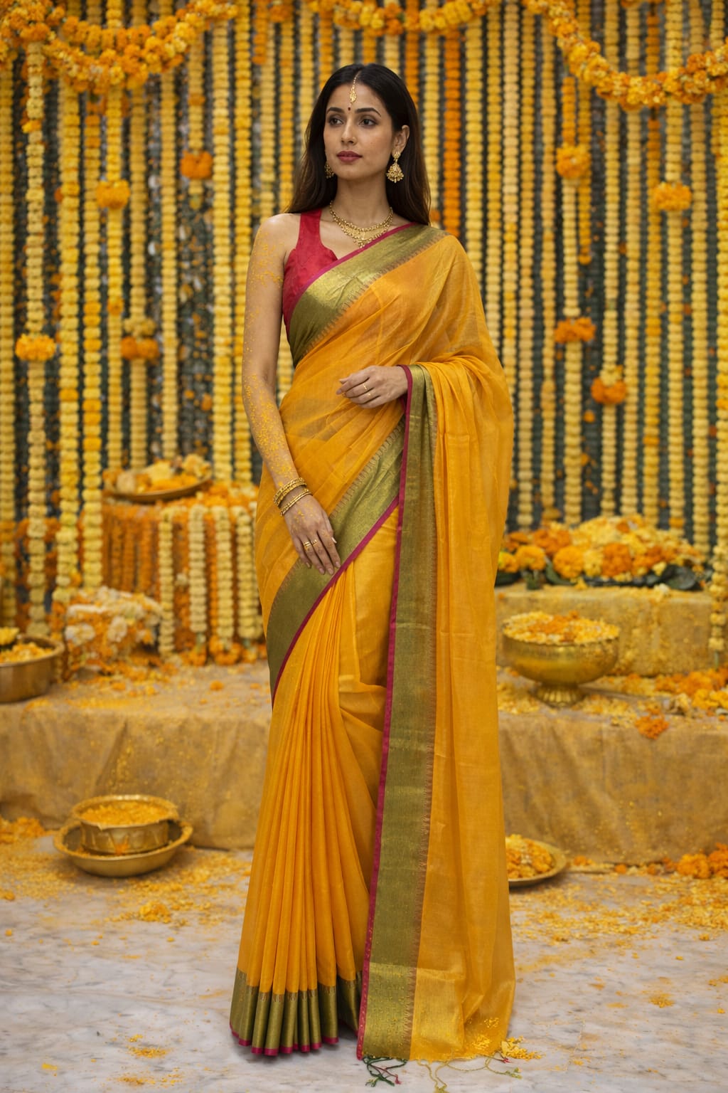 Tissue Cotton Saree Yellow