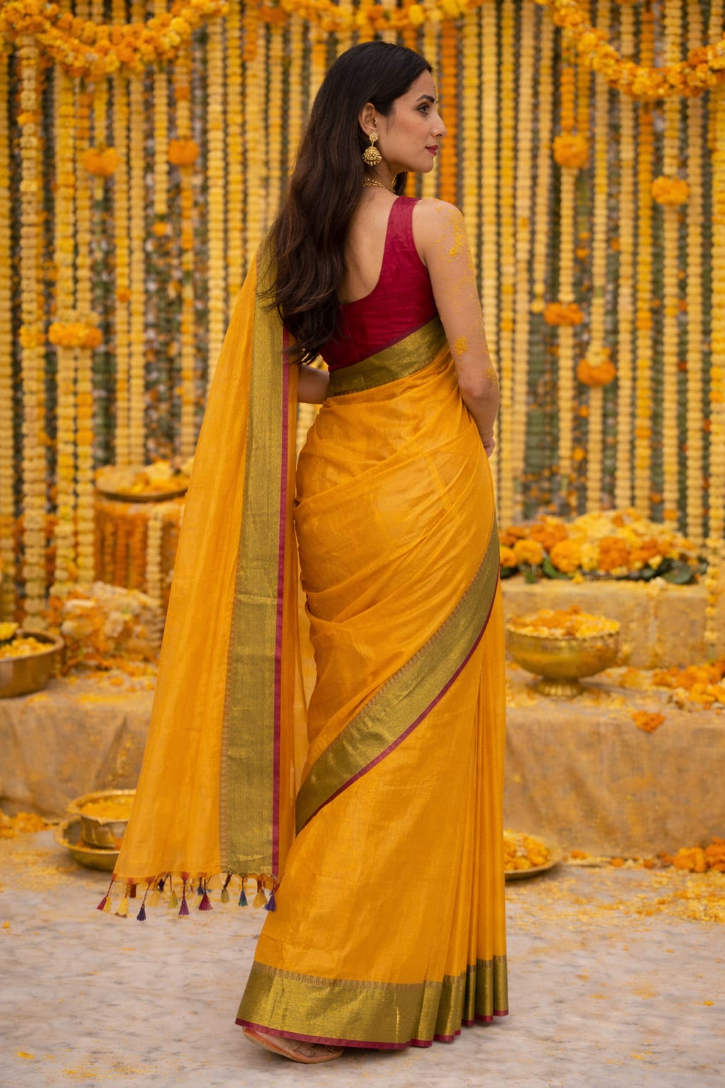 Tissue Cotton Saree Yellow