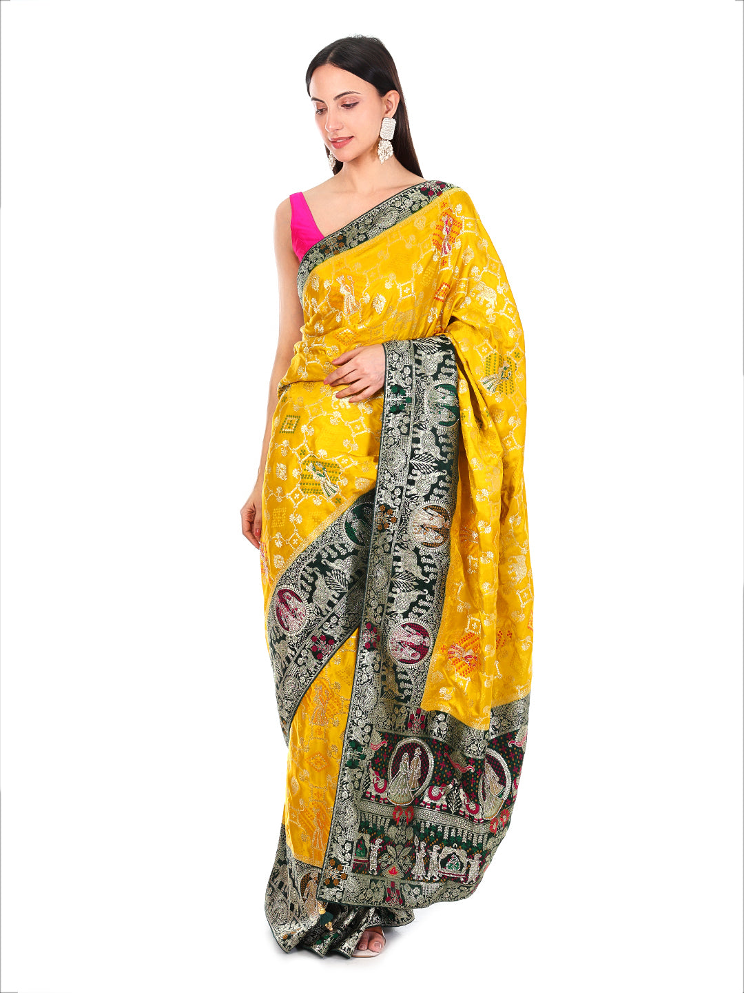 Saree Yellow with Green