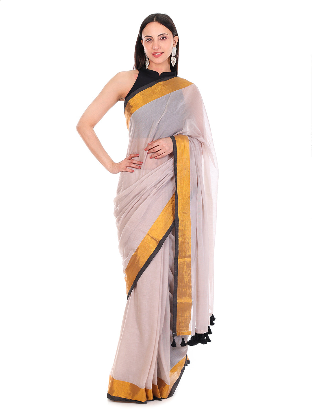 Mulmul Cotton Saree Off White