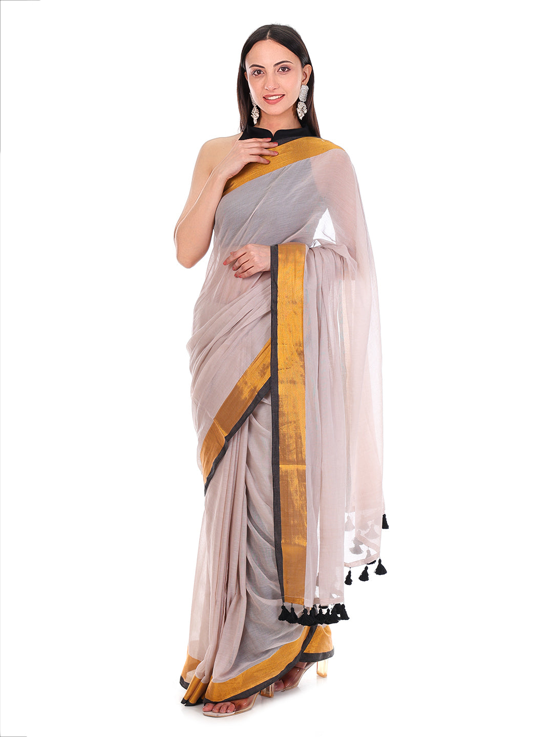 Mulmul Cotton Saree Off White