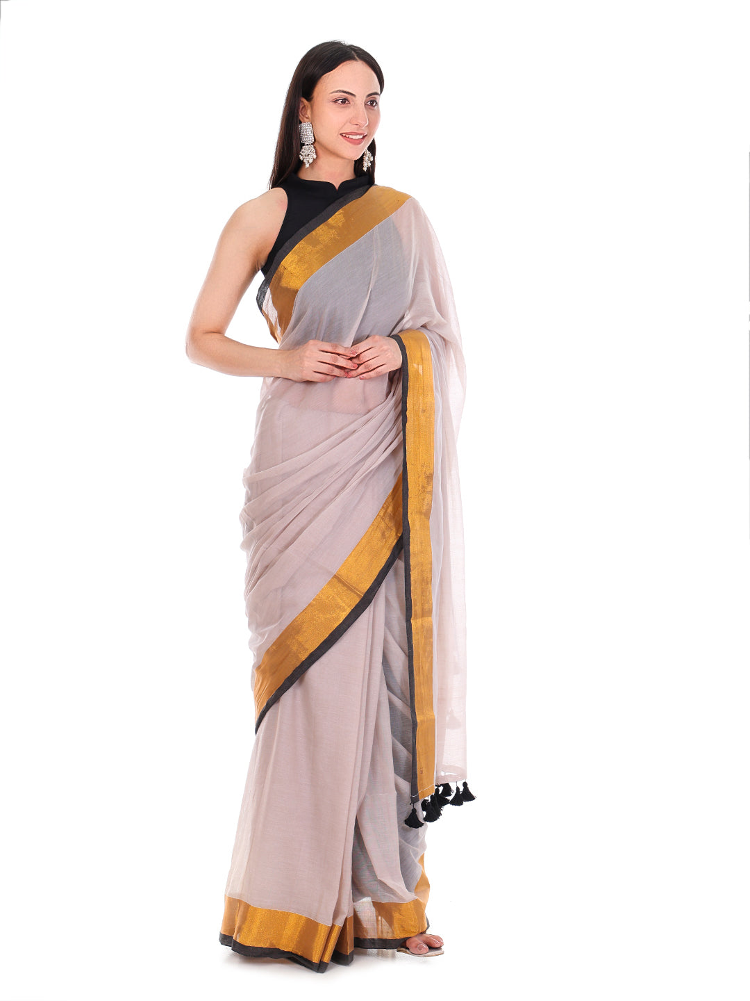 Mulmul Cotton Saree Off White