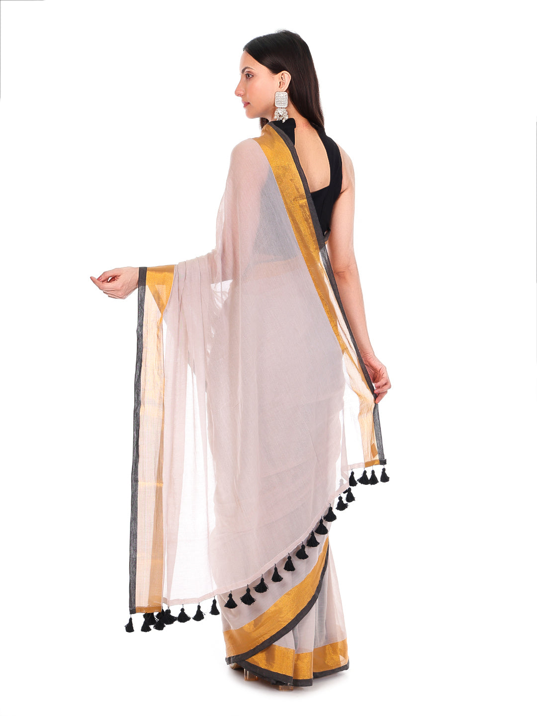 Mulmul Cotton Saree Off White
