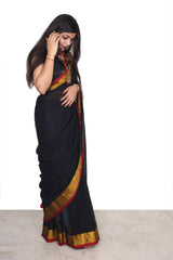 Mulmul Cotton Saree Black