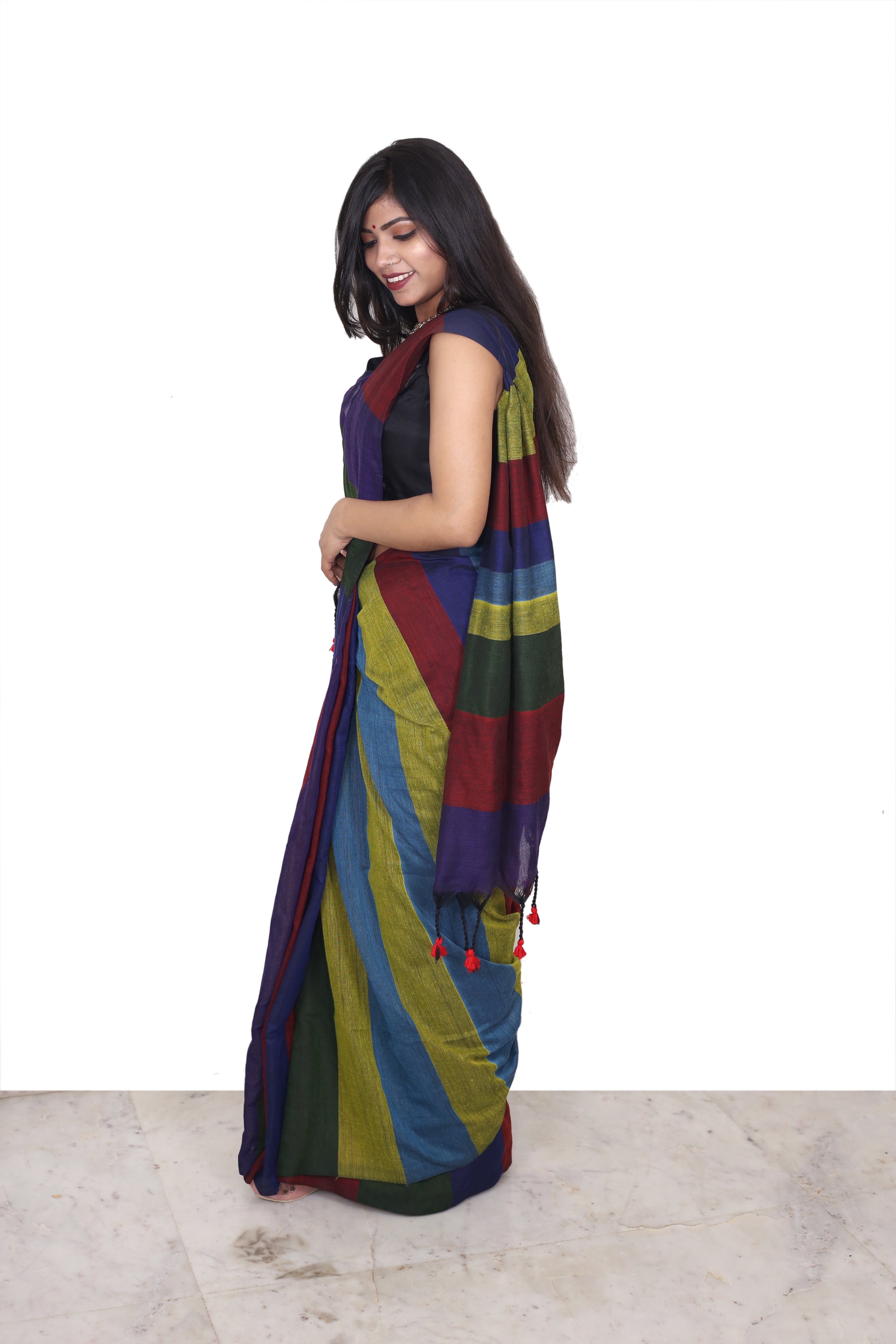 Khadi Cotton Saree Multicolour