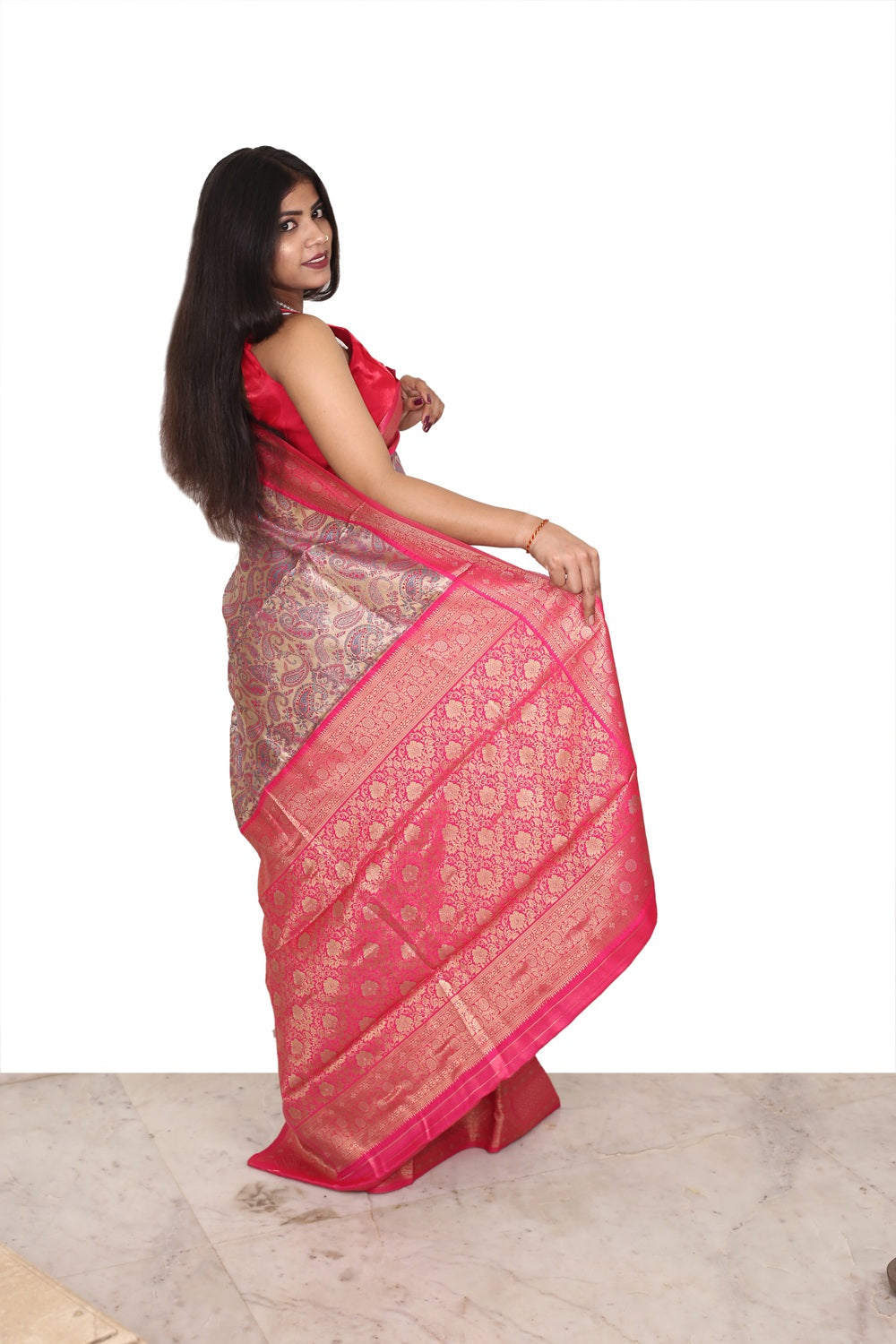 Art Silk Saree Pink