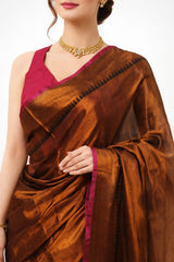 Tissue Cotton Saree Copper