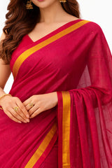 Mulmul Cotton Saree Pink