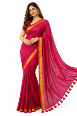 Mulmul Cotton Saree Pink