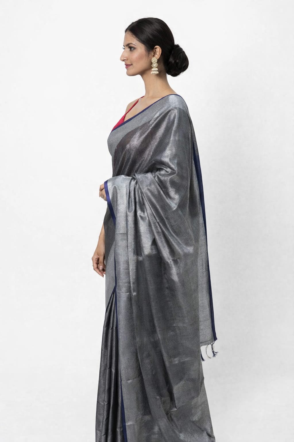 Tissue Cotton Saree Grey