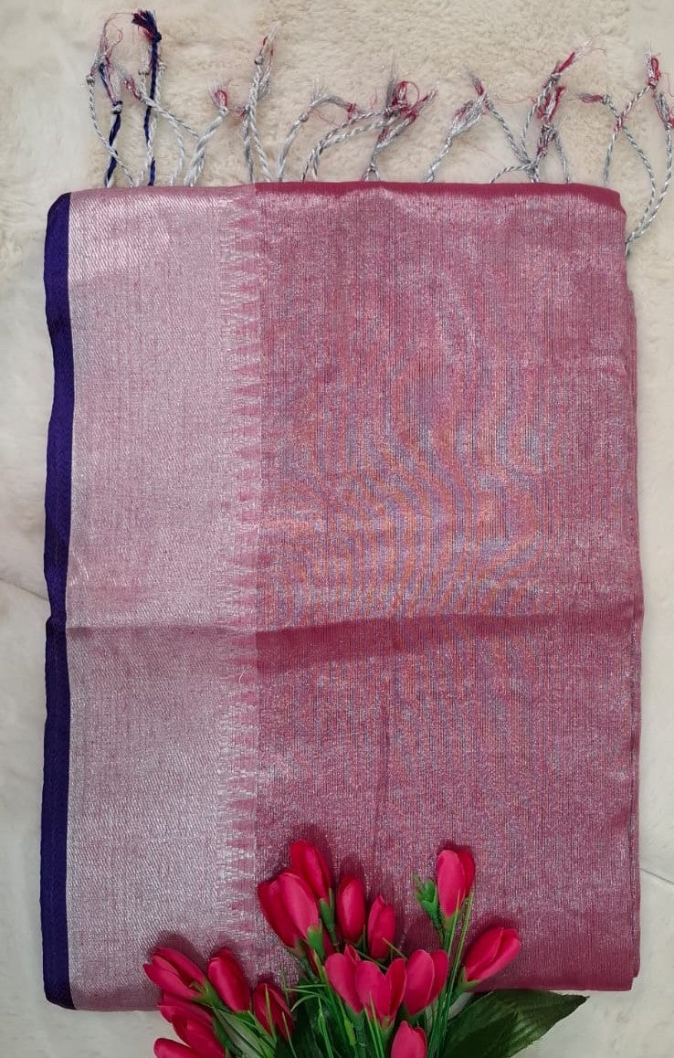 Tissue Cotton Saree Pink