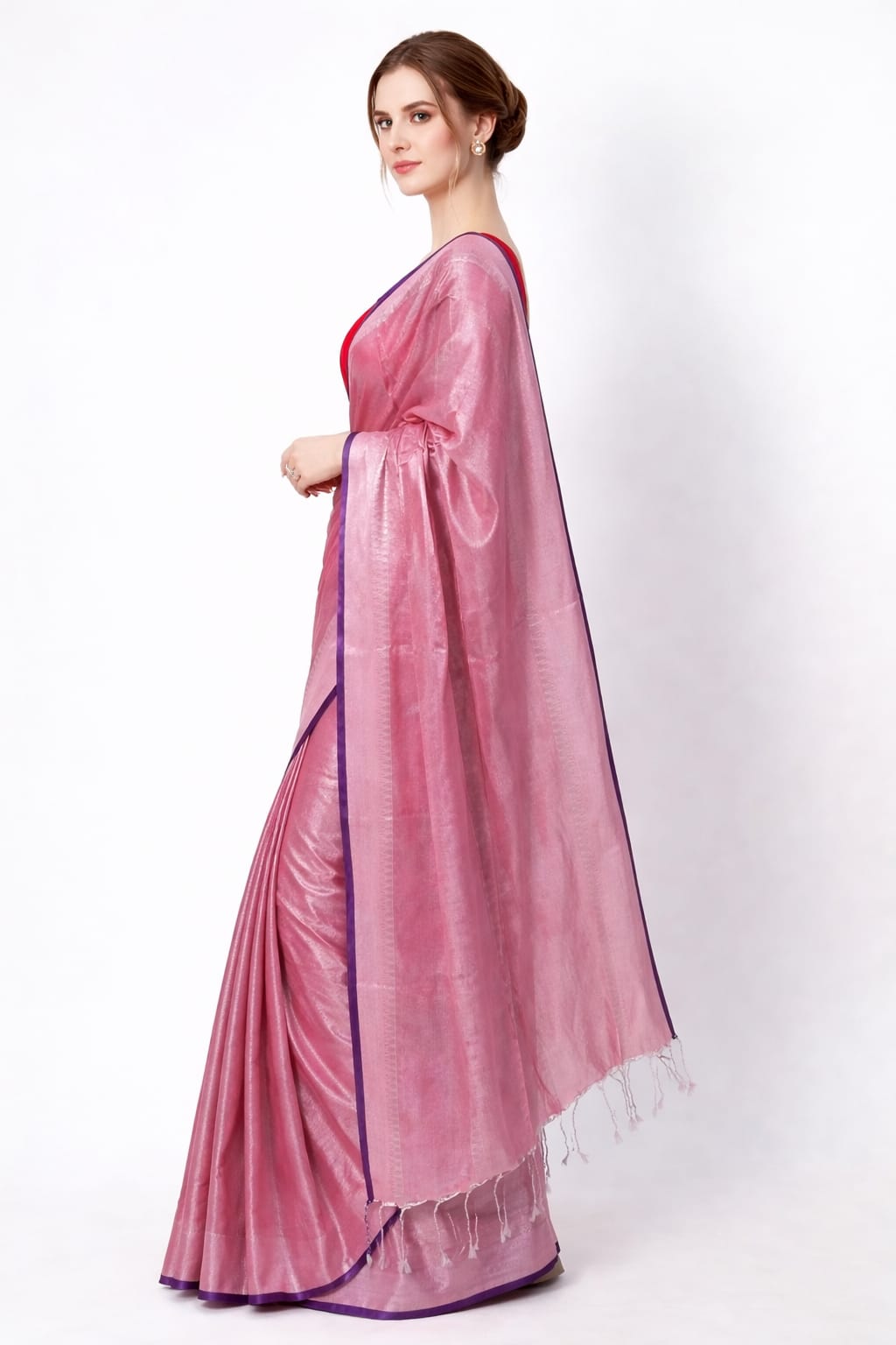 Tissue Cotton Saree Pink
