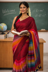 Mulmul Cotton Saree Multicolor ( Pink )