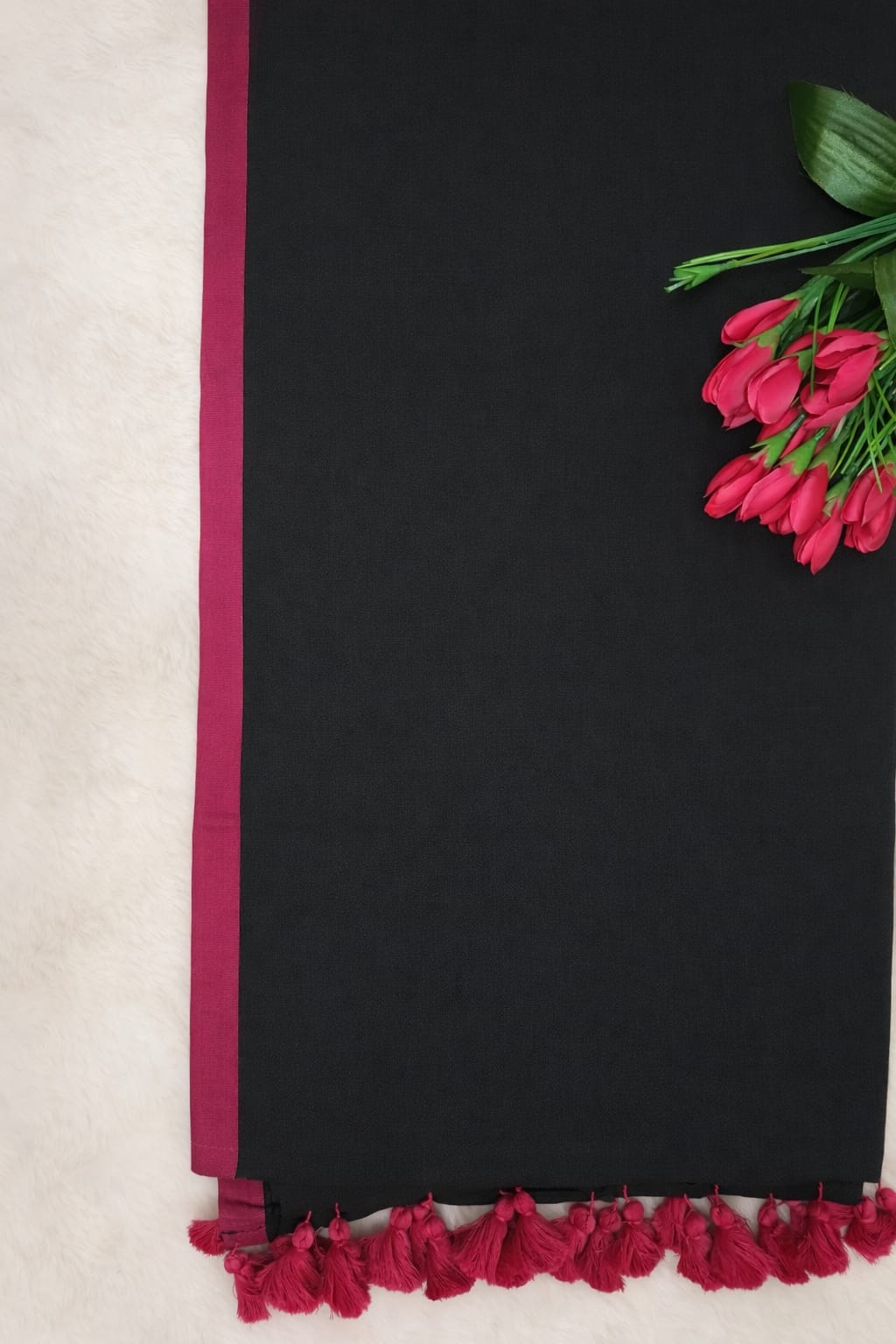 Mulmul Cotton Saree Black