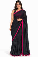 Mulmul Cotton Saree Black