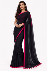 Mulmul Cotton Saree Black