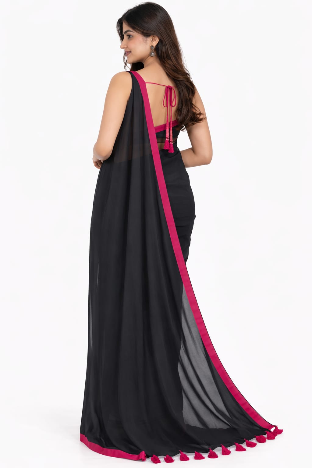 Mulmul Cotton Saree Black