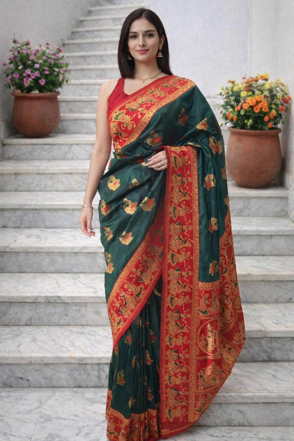 Soft Silk Saree Dark Green