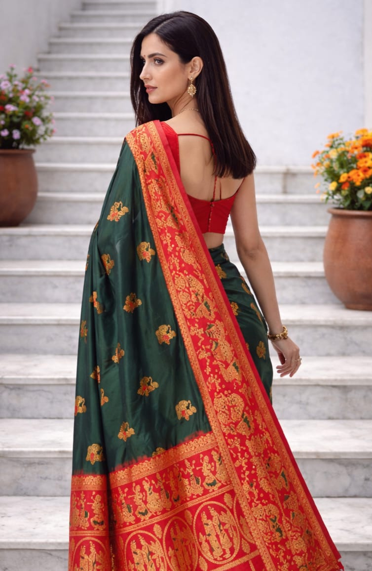 Soft Silk Saree Dark Green