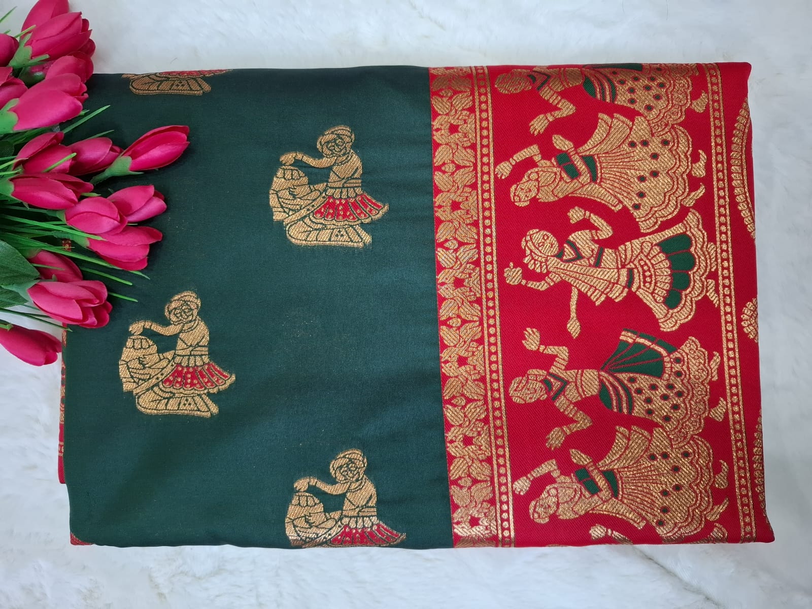 Soft Silk Saree Dark Green