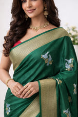 Soft Silk Saree Dark Green