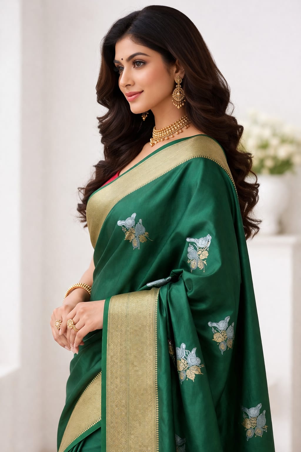 Soft Silk Saree Dark Green