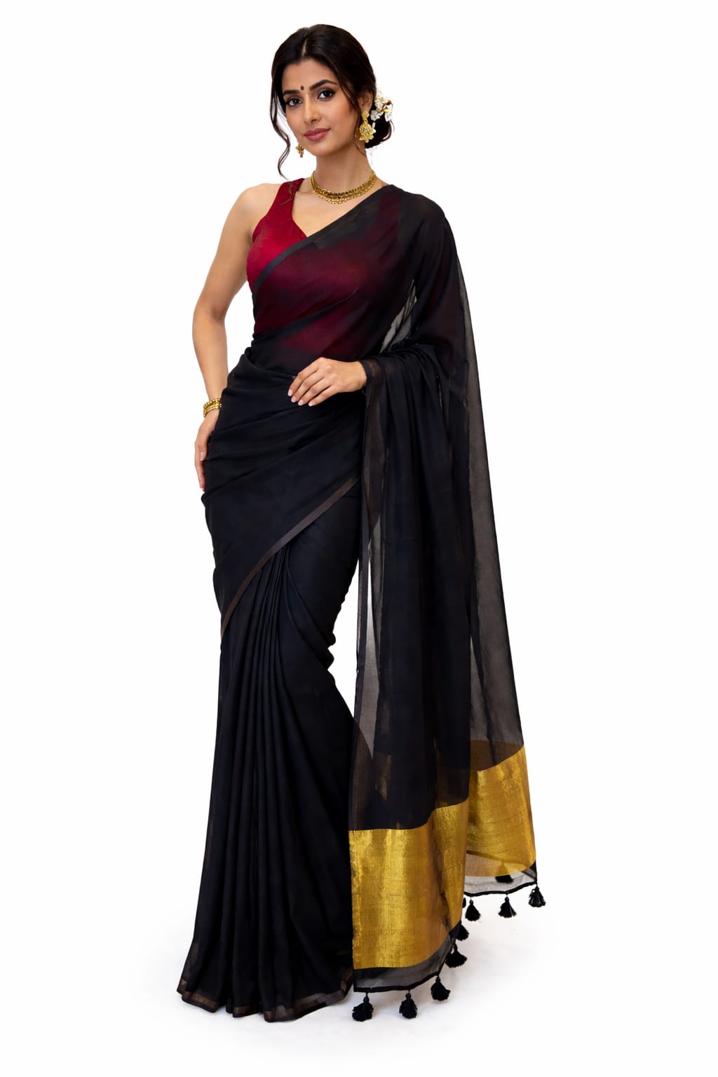 Mulmul Cotton Saree Black