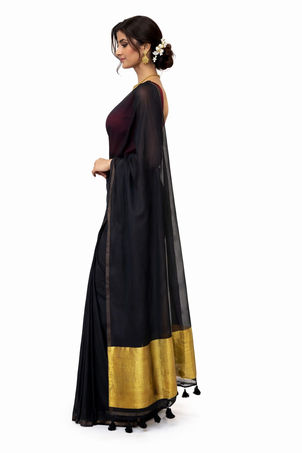 Mulmul Cotton Saree Black