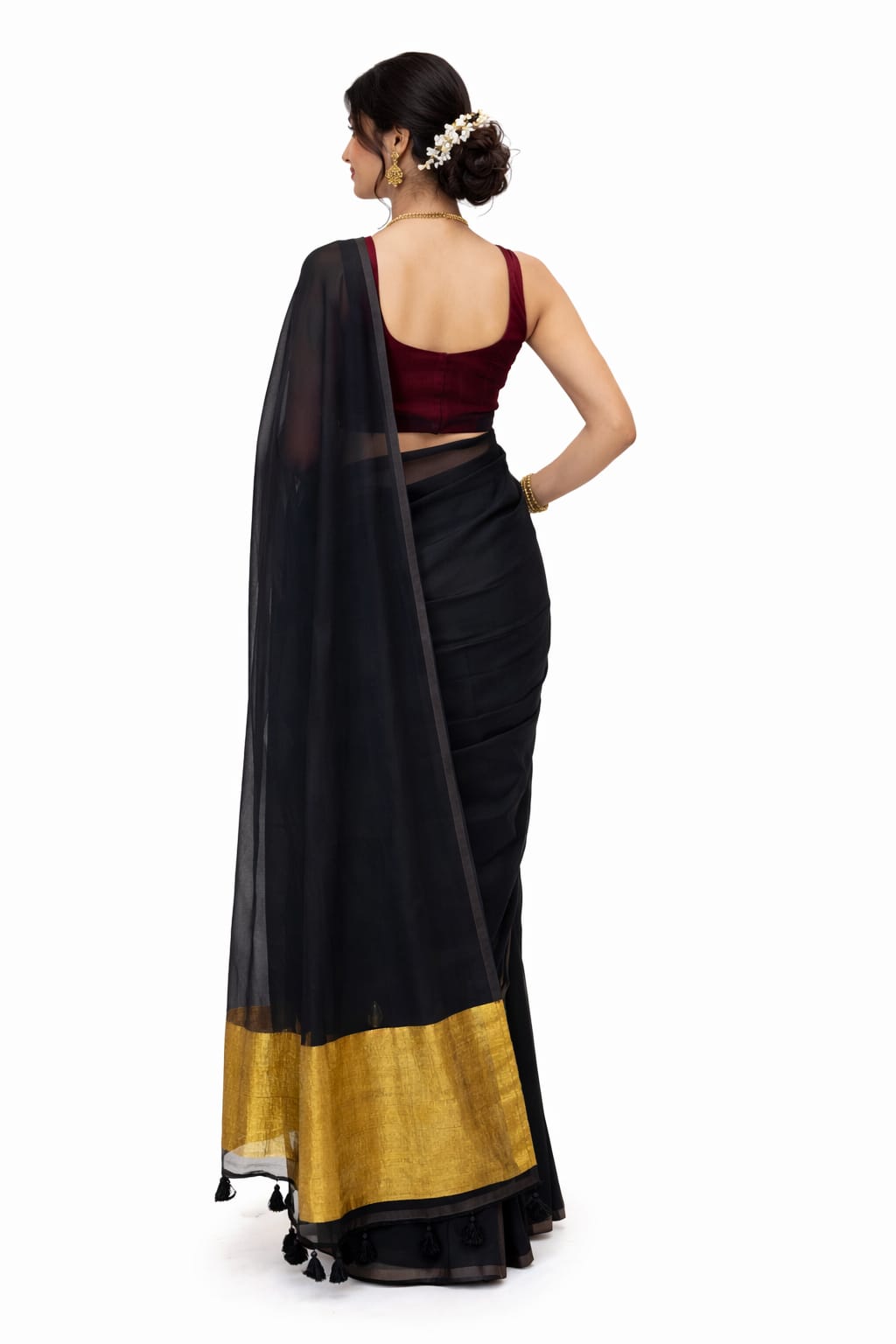 Mulmul Cotton Saree Black