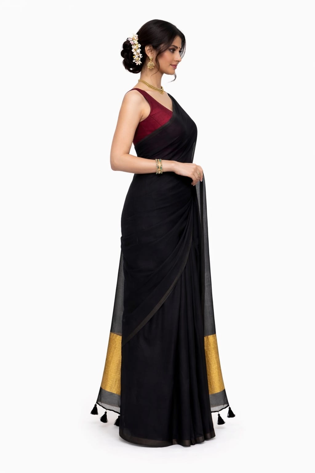 Mulmul Cotton Saree Black