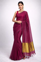 Mulmul Cotton Saree Wine
