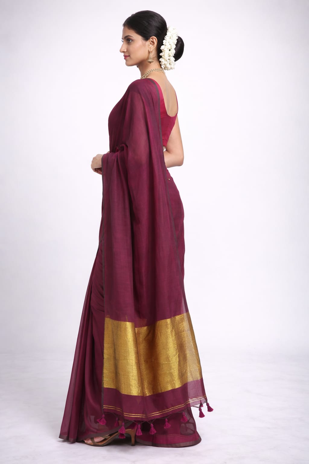 Mulmul Cotton Saree Wine