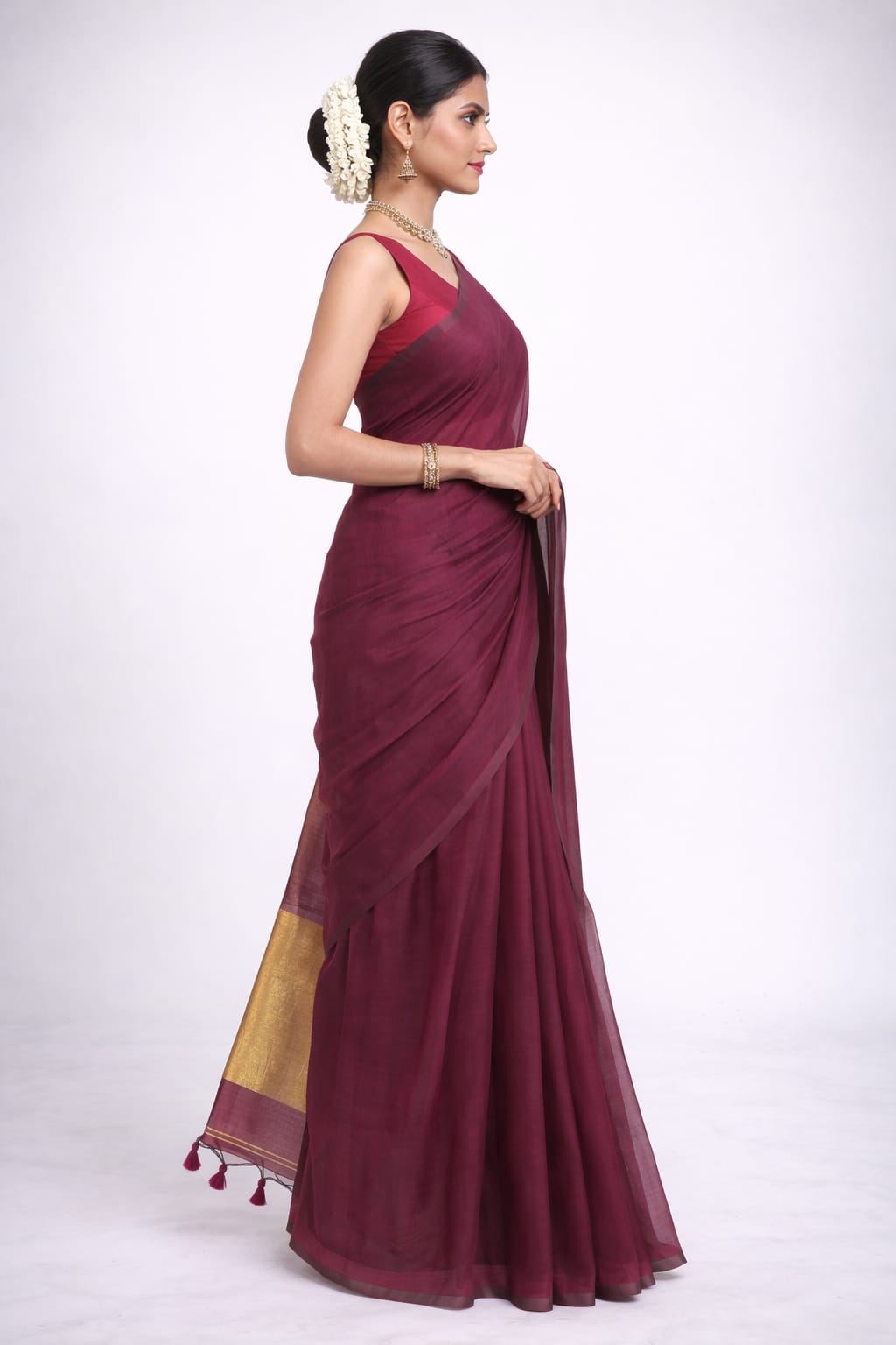 Mulmul Cotton Saree Wine