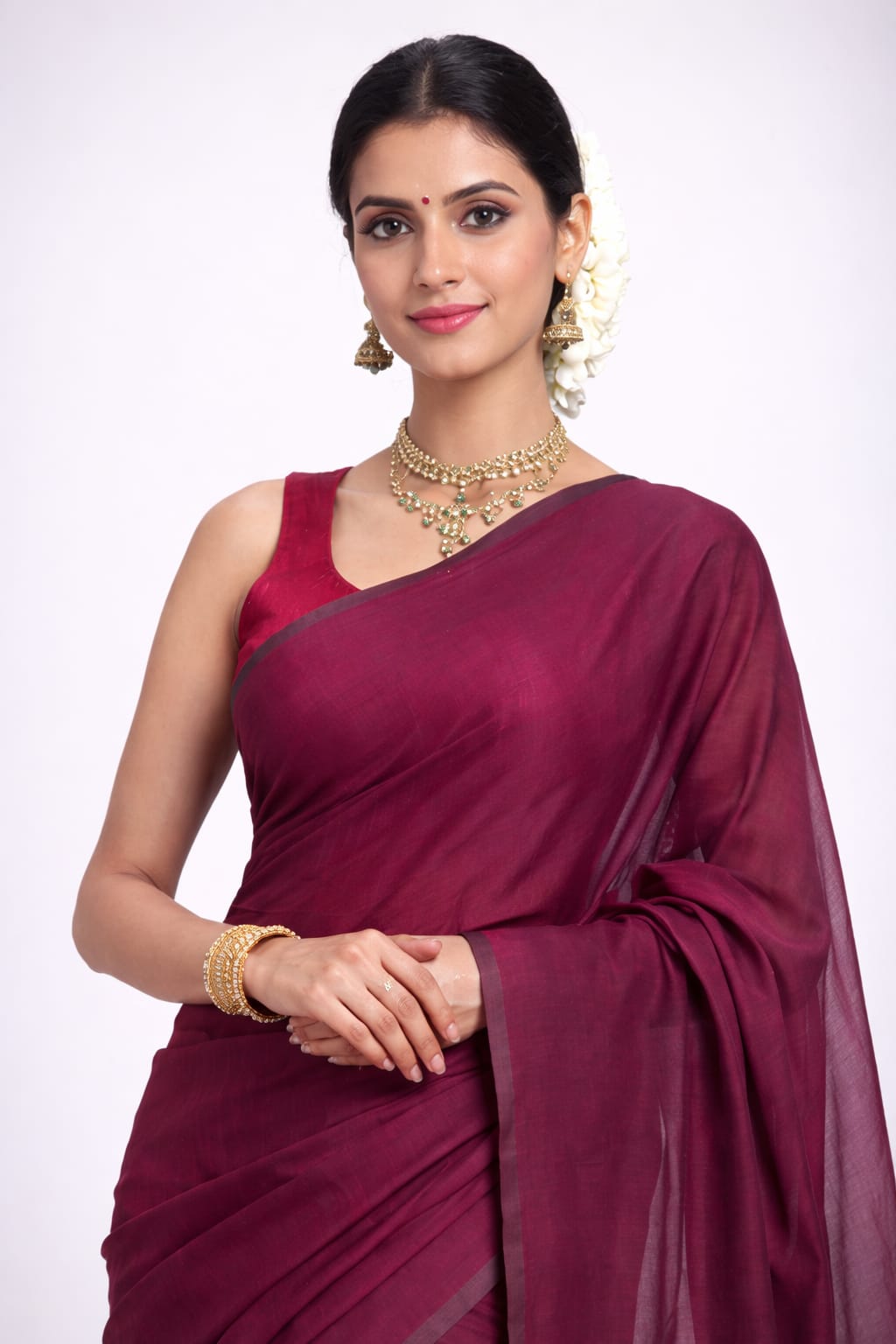 Mulmul Cotton Saree Wine