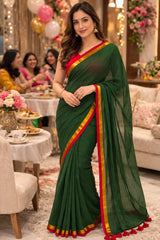 Mulmul Cotton Saree Green