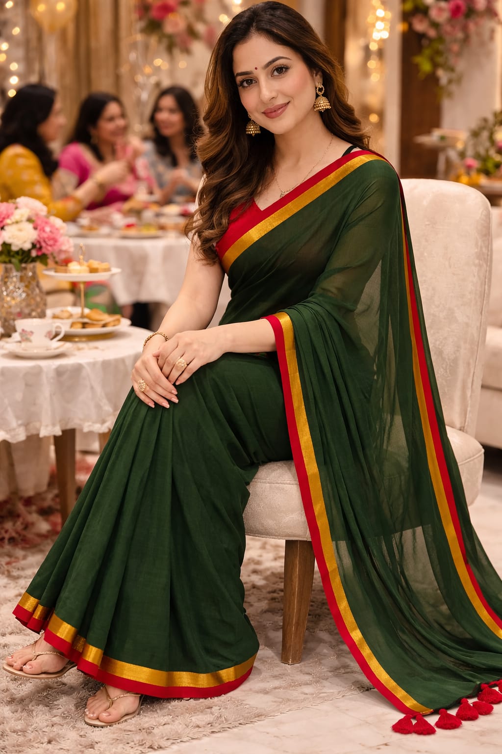 Mulmul Cotton Saree Green