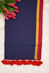 Mulmul Cotton Saree Navy Blue