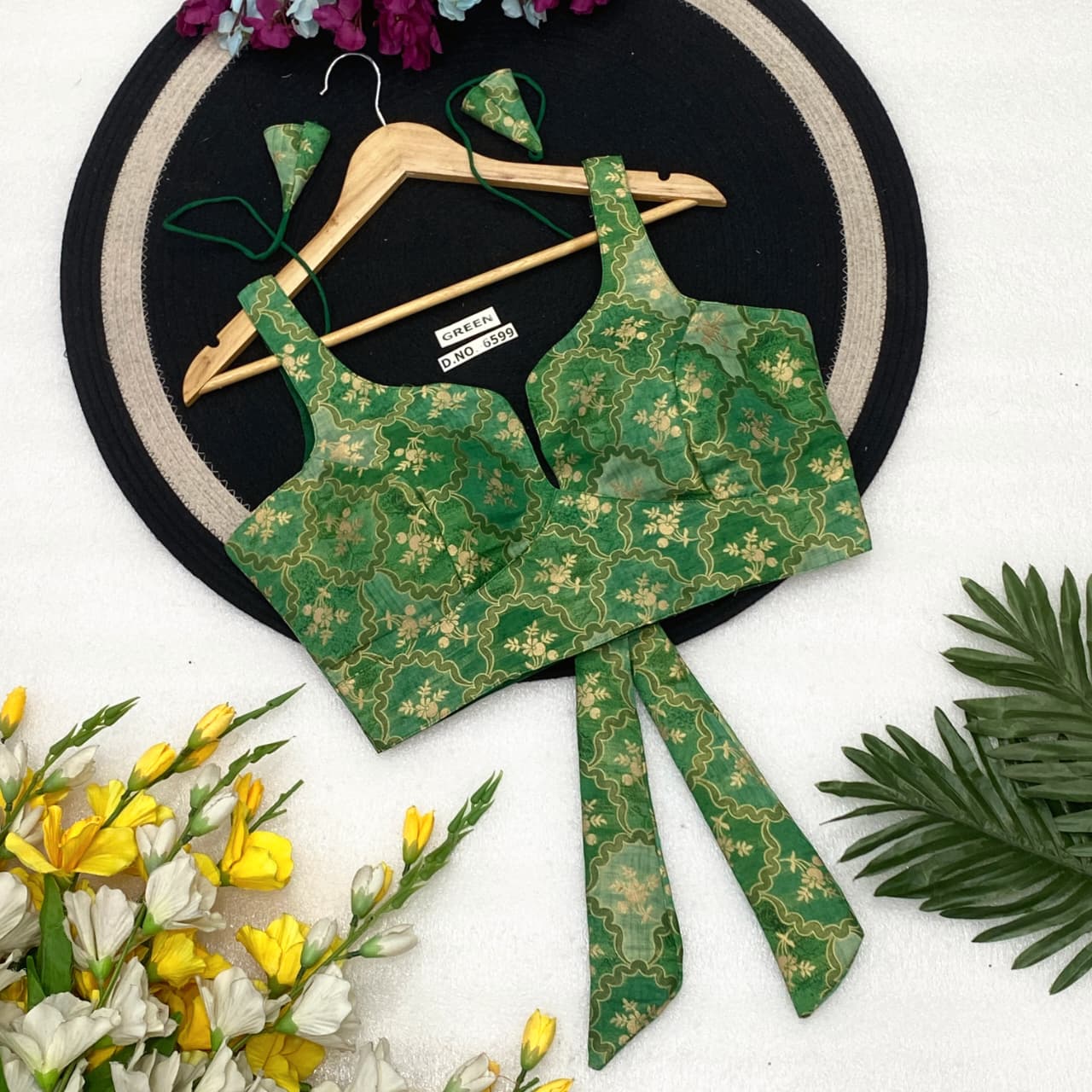 Fancy Plain Blouse Green Free Size