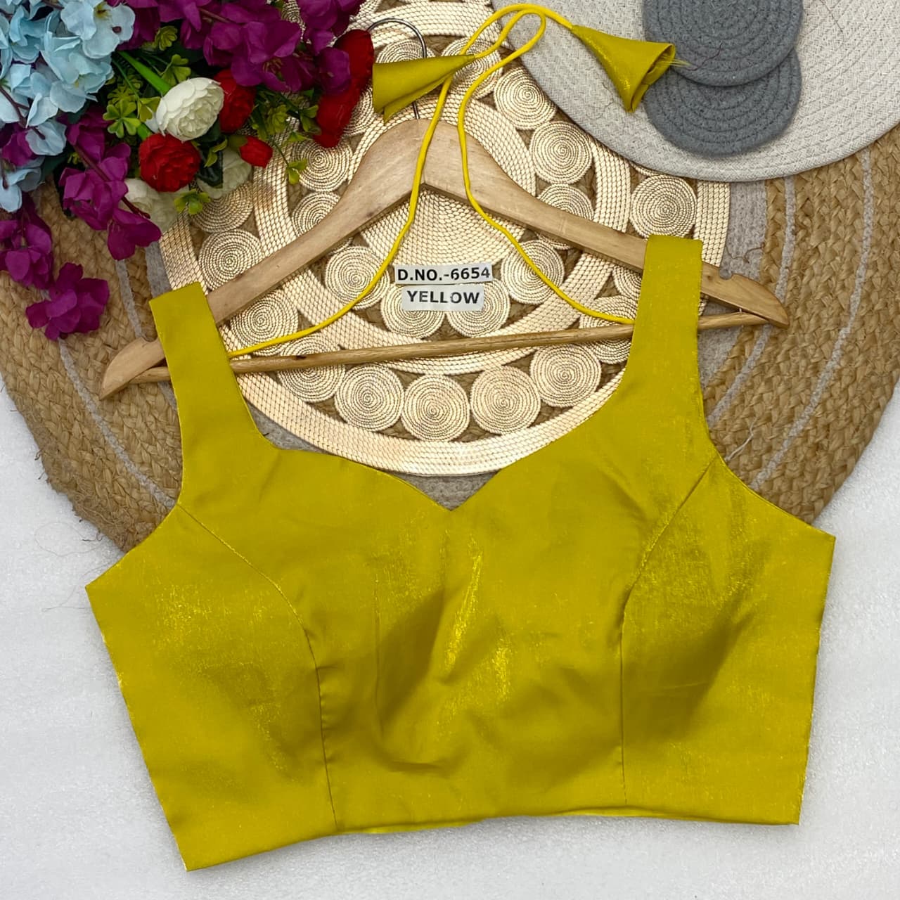 Fancy Plain Blouse Yellow Free Size