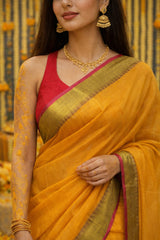 Tissue Cotton Saree Yellow