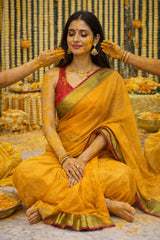 Tissue Cotton Saree Yellow