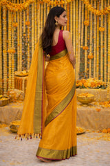 Tissue Cotton Saree Yellow