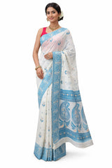 Sanganeri Cotton White Blue