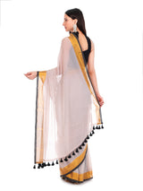 Mulmul Cotton Saree Off White