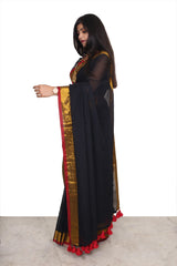 Mulmul Cotton Saree Black