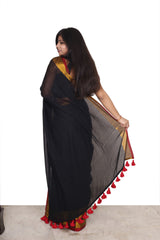 Mulmul Cotton Saree Black