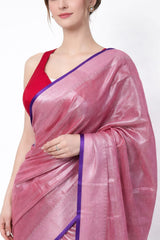 Tissue Cotton Saree Pink