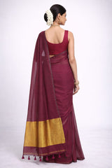 Mulmul Cotton Saree Wine