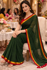Mulmul Cotton Saree Green