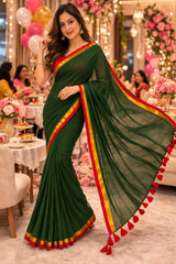Mulmul Cotton Saree Green